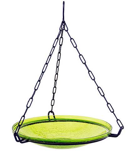 Achla Hanging Crackle Glass Bird Bath 14" Fern Green