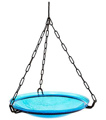 Achla Hanging Crackle Glass Bird Bath 14" Teal