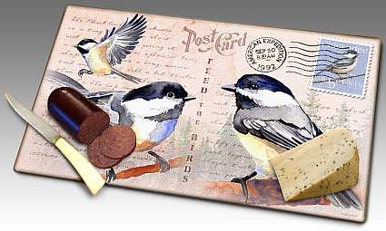 Chickadee Postcard Glass Cutting Board