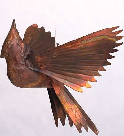Hanging Cardinal Ornament Flamed Copper
