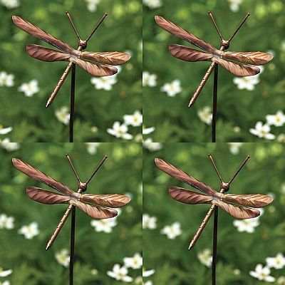 Flamed Copper Dragonfly Garden Ornaments Set Of 4 Flamed Copper Dragonfly Garden Ornaments Set Of 4 Stake At Songbird