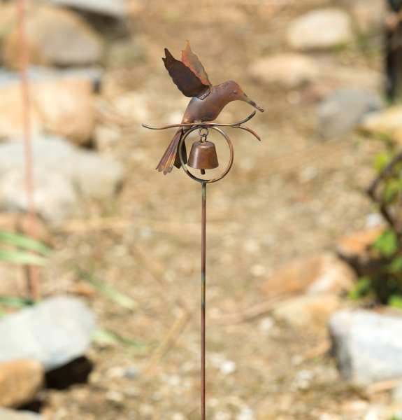 Hummingbird & Bell Flamed Garden Stake