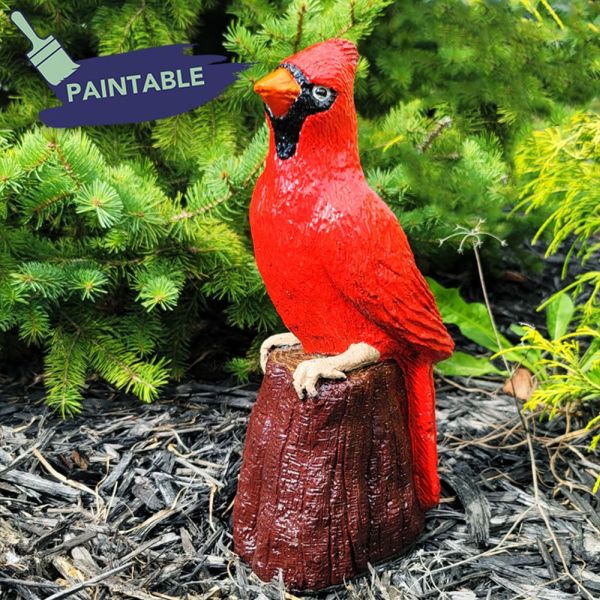 Stonecasted Cardinal on a Stump Statue Painted