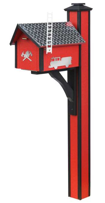 Amish Handcrafted Deluxe Poly Mailbox Firefighter Red and Black with Post.jpg