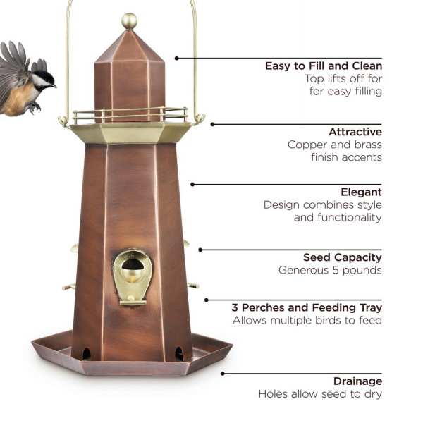Lighthouse Copper and Brass Bird Feeder
