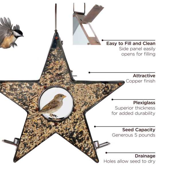 Star Fly-Thru Copper Bird Feeder