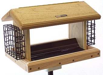 Wood Country Medium 2-Sided Hopper Feeder w/Suet Cages Natural Finish