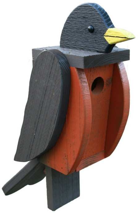 Amish Handcrafted Wooden Bird House Robin