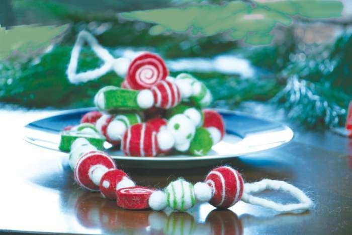 Classic Hand-Felted Fair Trade Holiday Garland - Peppermint Swirl 5.5 ft.