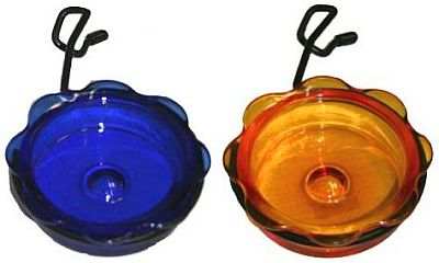 Quick Connetc Scalloped Glass Feeders for  1/2" Poles or 1/2" Square Sheperd Staffs. Available in blue or orange colors!