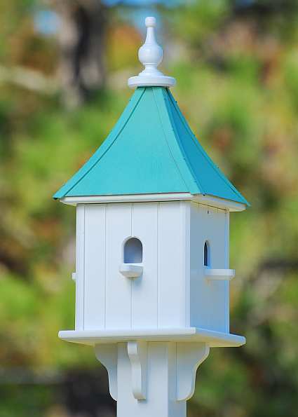 10" Bluebird Square Birdhouse Patina Copper with Perches
