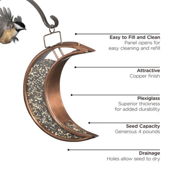 Crescent Moon Fly-Through-Bird-Feeder-Copper