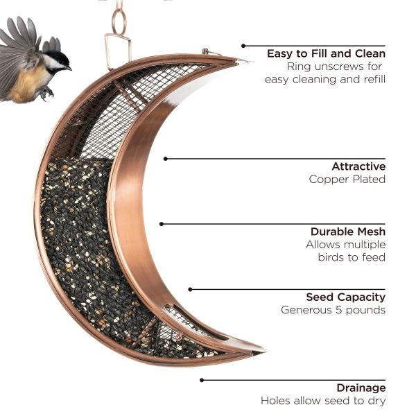 Crescent Moon Mesh Fly-Through Bird Feeder Copper