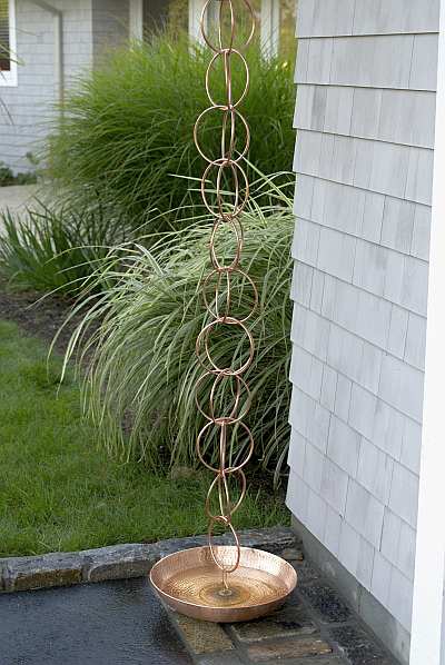 Double Link Rain Gauge Polished Copper with Basin