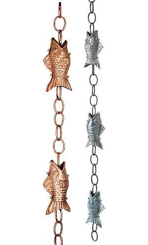 Fish Rain Chain Polished Copper or Blue Verdi Copper
