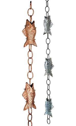 Fish Rain Chain Polished Copper or Blue Verdi Copper