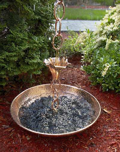 Flowers Rain Gauge Polished Copper with Basin