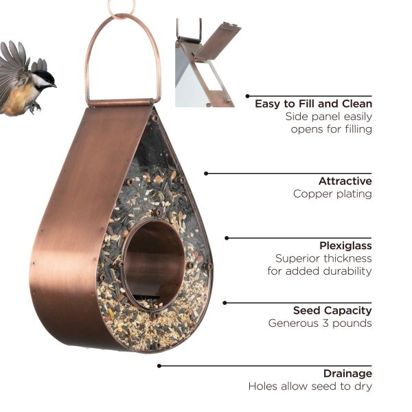 Rain Drop Fly-Thru Copper Bird Feeder