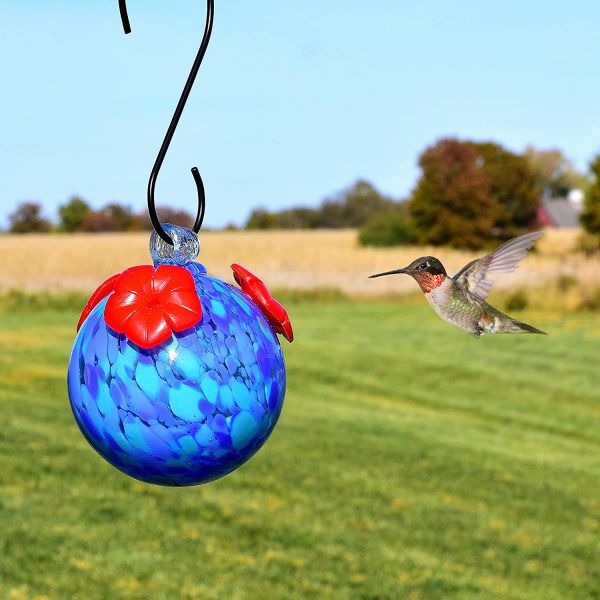 Shades of Blue Blown Glass Hummingbird Feeder