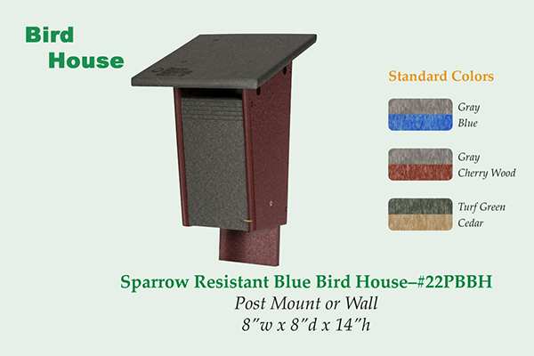 Amish Recycled Poly Sparrow Resistant Bluebird House