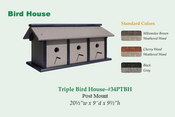 Amish Recycled Poly Triple Bird House