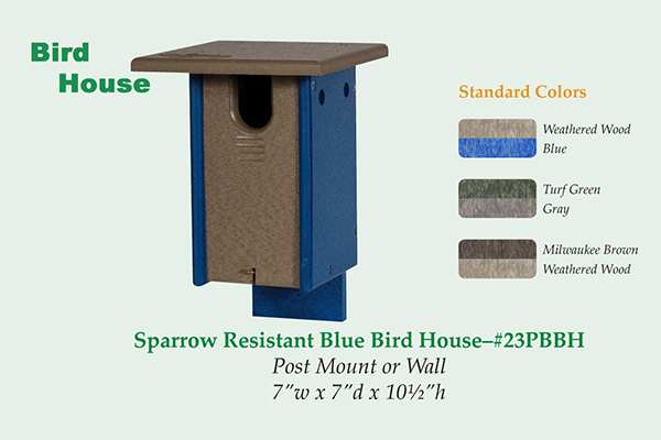 Amish Recycled Poly Small Sparrow Resistant Bluebird House