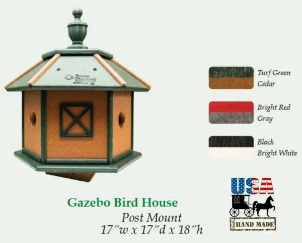 Amish Handcrafted Recycled Poly 3-Room Gazebo Bird House