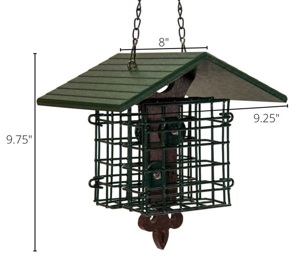 Recycled Poly Roof Double Suet Feeder Cage Fleur De Lis Green
