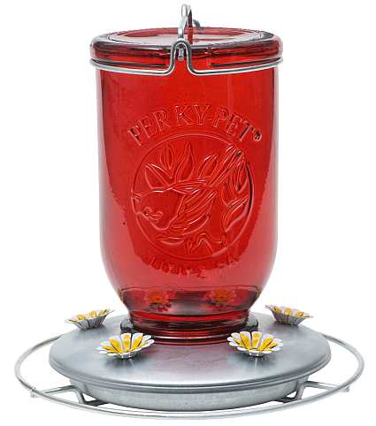 Mason Jar Antique Red Glass Hummingbird Feeder