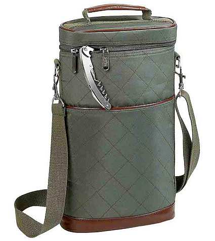Bourbon Insulated Two Bottle Wine Duffle Black & Olive