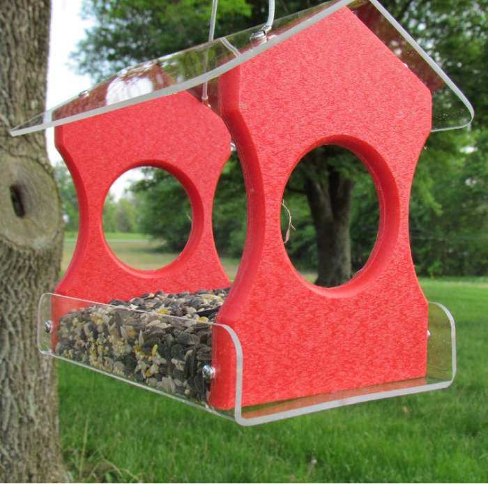 Songbird Recycled Poly Hanging Bird Feeder Red