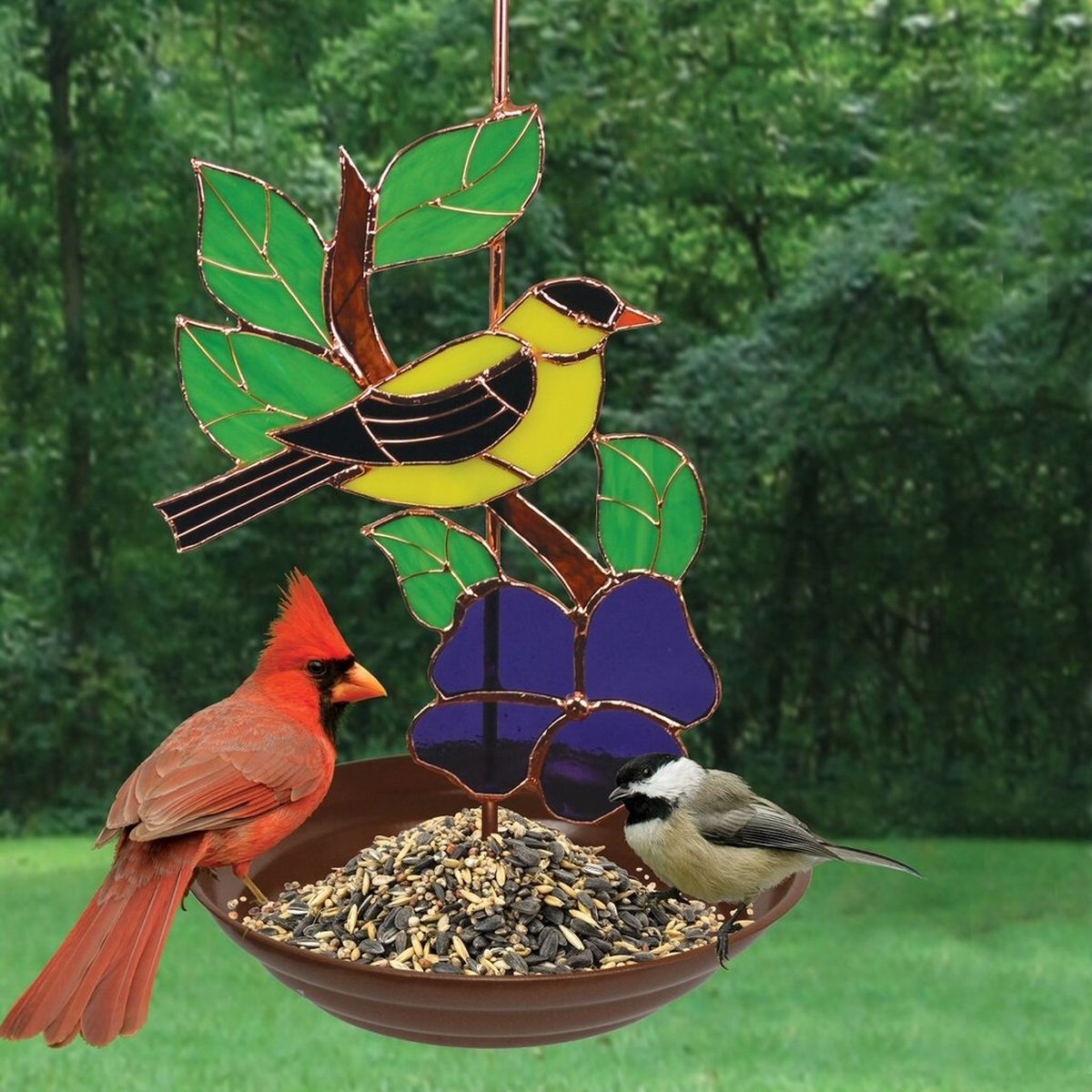 Stained Glass Bird Feeder Goldfinch