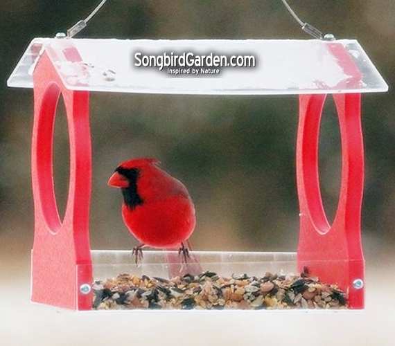 Recycled Poly Small Fly-Thru Hopper Feeder Red