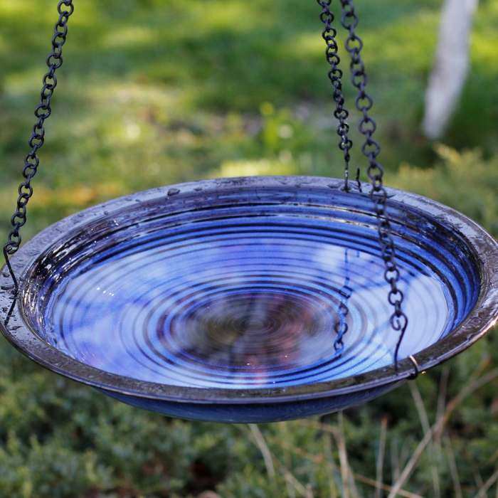 Circles Stoneware Hanging Birdbath Cobalt Blue
