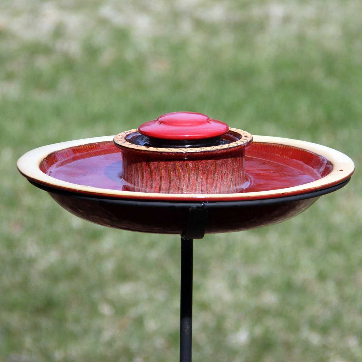 Alcyon Hummingbird Feeder w/Staked Birdbath Red
