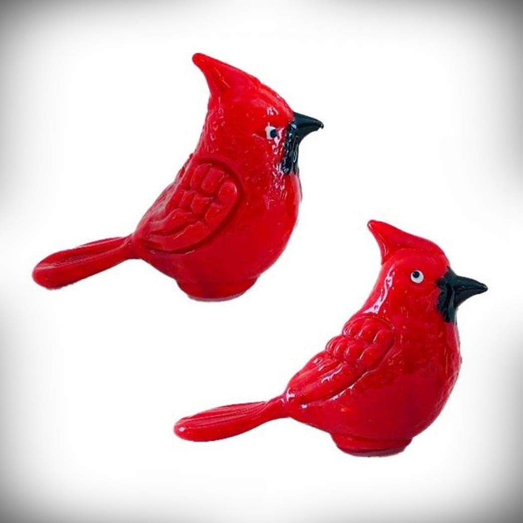 Blown Glass Cardinals Salt & Pepper Set