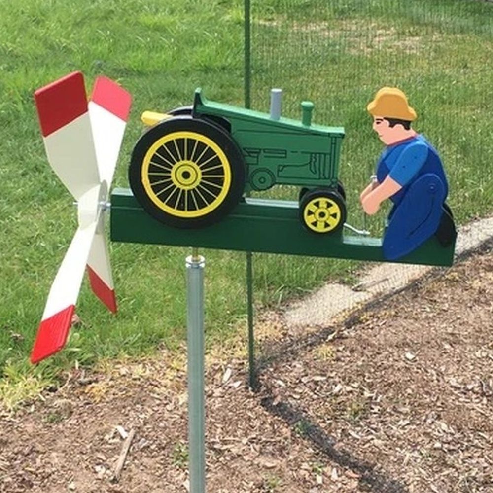 Classic Antique Tractor Green Whirligig