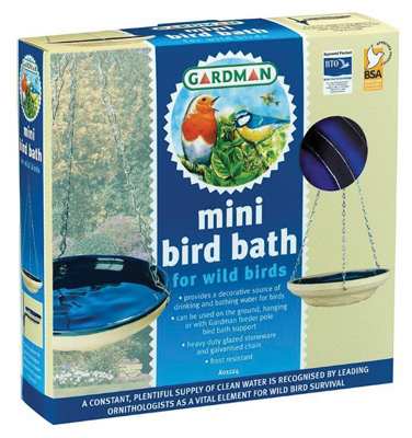 Mini Glazed Bird Bath Blue