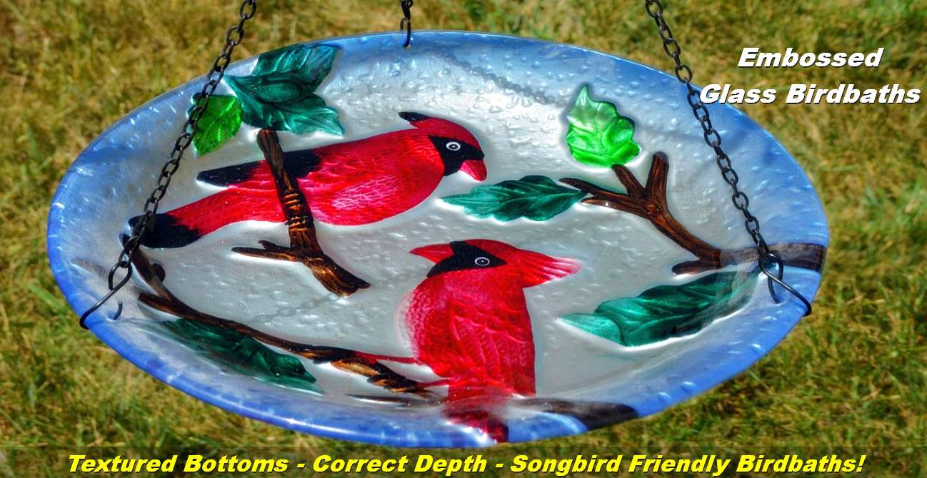 Songbird Embossed Glass Bird Baths