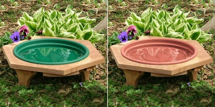 Mini Low-Profile Garden Bird Baths Green or Clay