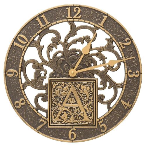 Silhouette Monogram 12 Inch Personalized Indoor Outdoor Wall Clock French Bronze