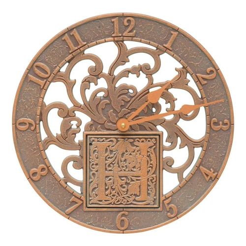 Silhouette Monogram 12 Inch Personalized Indoor Outdoor Wall Clock Copper Verdigris