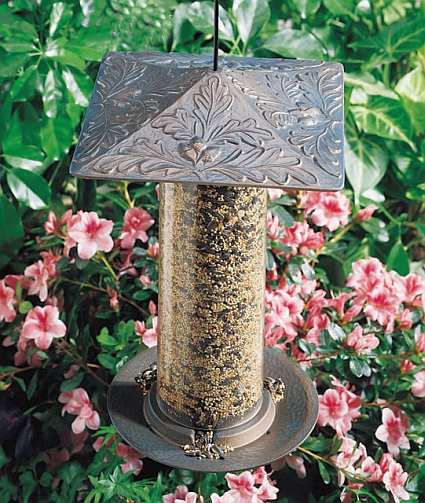 Classic Oakleaf Seed Tube Bird Feeder Copper Verdigris