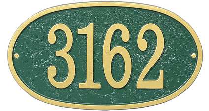 Whitehall Fast and Easy Oval House Numbers Plaque Green/Gold