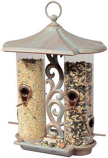 Twin Tube Bird Feeder Copper Verdi Finish