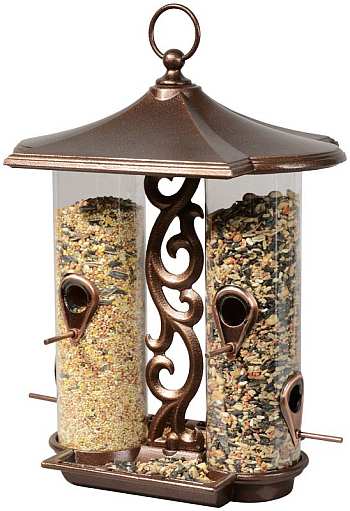 Twin Tube Bird Feeder Antique Copper